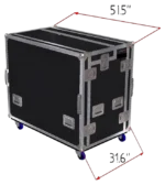 ProX mobile AV broadcasting studio workstation case with stacked 4U and 12U rack units in professional setting