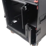 ProX mobile AV broadcasting studio workstation case with 4U top and 12U bottom rack space, black finish