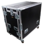 ProX mobile AV broadcasting studio workstation case with 2x 4U top and 2x 12U bottom rack configuration, side profile view