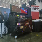 ProX mobile AV broadcasting studio workstation case dimensional specifications diagram showing 2x4U top and 2x12U bottom rack configuration