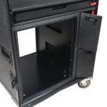 ProX mobile AV broadcasting studio workstation case with 4U top and 12U bottom compartments, black finish, side profile