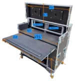 ProX mobile AV broadcasting studio workstation case dimensional diagram showing 2x4U top and 2x12U bottom configuration