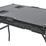 ProX mobile AV broadcasting studio workstation case dimensional diagram showing 4U top and 12U bottom configuration