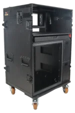 ProX mobile AV broadcasting studio workstation case with 4U top and 12U bottom compartments, black finish