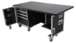 ProX Mobile Office Foldable Pro Desk Flight Case Workstation with 60x30 inch table top, drawer and wheels front view
