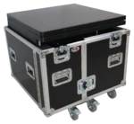 ProX Mobile Office foldable pro desk flight case workstation with wheels in professional studio setup