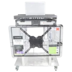 ProX XT-MMDJTV01 modular mobile DJ booth with integrated media TV display and wheeled base, side profile