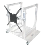 ProX XT-MMDJTV01 mobile DJ booth station with integrated TV display and modular grid system in professional setup
