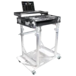 ProX XT-GRU modular DJ booth station with mobile TV display and wheeled base platform