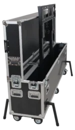 ProX motorized universal flight case for 80 to 90 inch flat panel LCD TV with dual casters in professional venue setup
