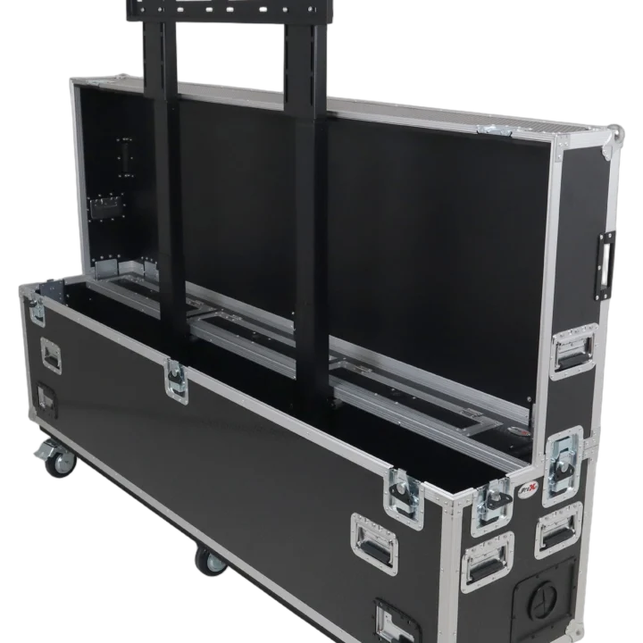 ProX motorized universal flight case for 80 to 90 inch flat panel LCD LED TV with dual casters front view