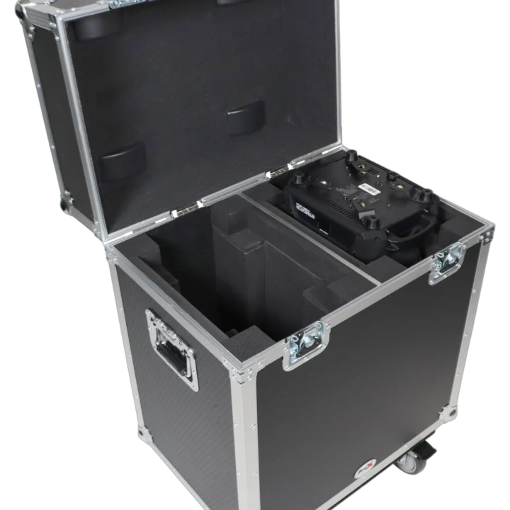 ProX moving head road case designed for two ADJ Vizi Beam 12RX lighting fixtures with heavy-duty casters