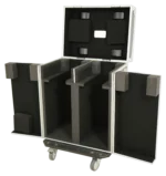 ProX XS moving head road case with dual wash lighting heads mounted and three-door configuration open