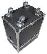 ProX road case interior showing foam padding and storage compartments for two moving head lights