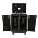 ProX XS moving head road case with three doors, interior compartment detail showing foam padding and equipment mounting