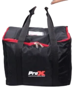 ProX padded accessory bag filled with audio equipment and cables, demonstrating storage capacity