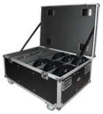 ProX Par Can Universal Utility Case with four wheels, front view showing handle and latch details