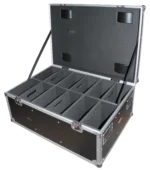 ProX par can universal utility case with four wheels, side view showing handle and storage capacity