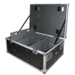 ProX par can universal utility case with four wheels, side profile showing depth and wheel placement