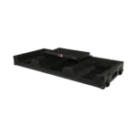 ProX flight case with two Pioneer CDJ 3000X decks and DJM V10 mixer setup, black finish with low profile wheels