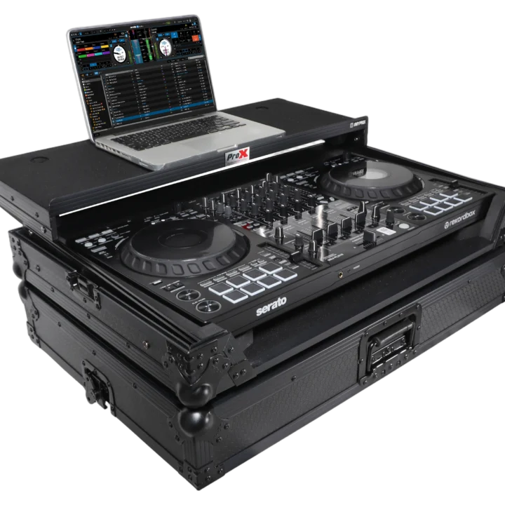 ProX black ATA flight case for Pioneer DDJ-FLX10 DJ controller with sliding laptop shelf front view