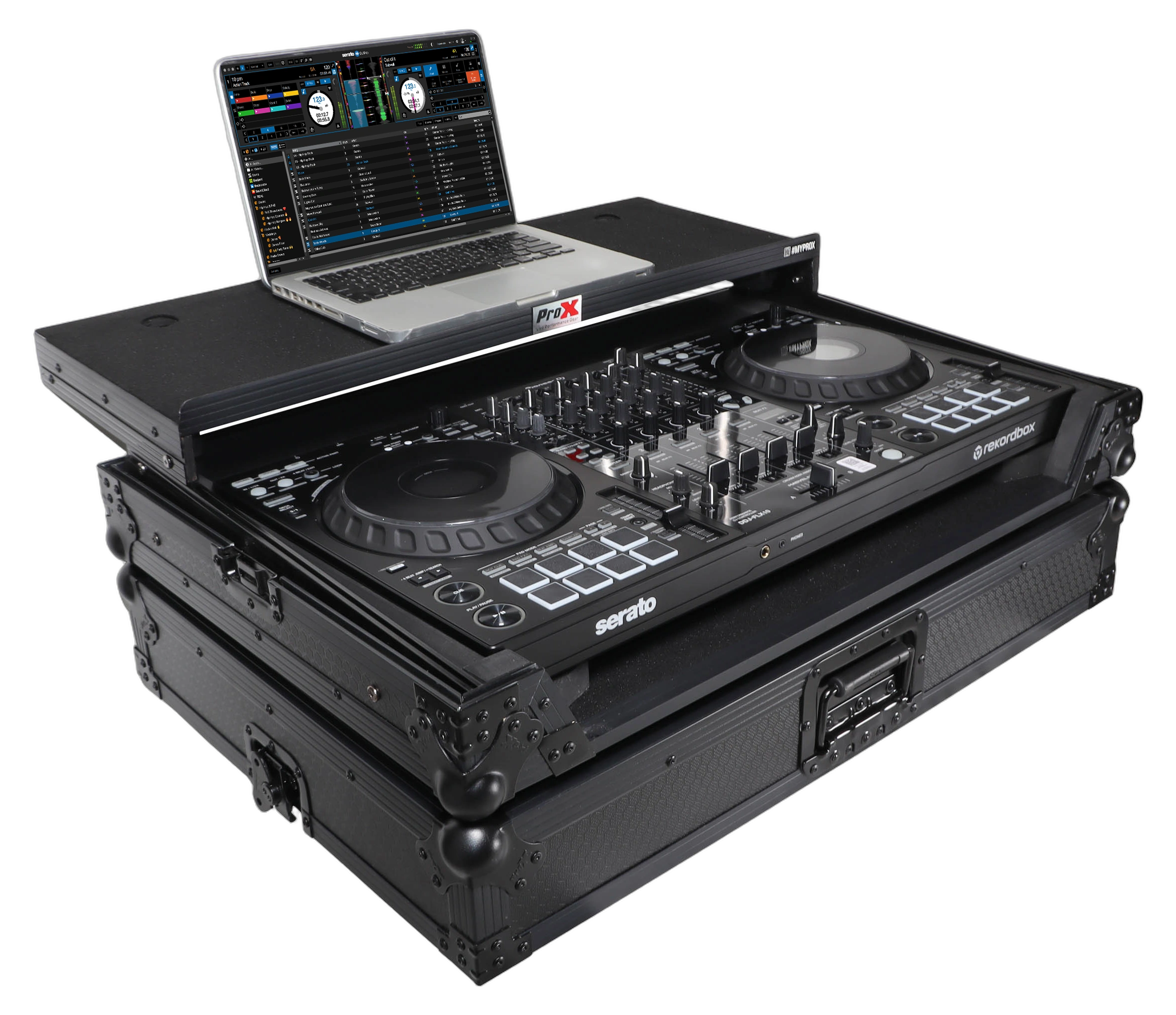 ProX Pioneer DDJ-FLX10 ATA Flight Case Black ProX black ATA flight case for Pioneer DDJ-FLX10 DJ controller with sliding laptop shelf front view