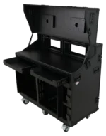 ProX Prado mobile AV broadcasting case front panel with Slamr door and equipment rack configuration detail