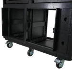 ProX Prado mobile AV broadcasting case dimensional specifications diagram showing 4U top and 12U bottom rack configuration