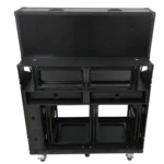 ProX Prado mobile AV broadcasting studio case dimensional specifications diagram showing 4U top and 12U bottom rack configuration