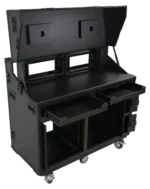 ProX Prado mobile AV workstation case with front Slamr door, 4U top and 12U bottom rack configuration