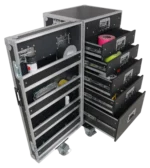 ProX Pro 6 utility drawer workbox ATA flight case with hinged storage door and casters in professional studio application