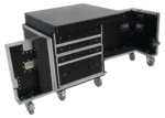 ProX Pro Desk 60x30 flight case workstation rear panel showing cable management and hardware connections