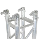 ProX PRO truss tower stage lift system rear panel showing hinges, base connections, and structural support framework