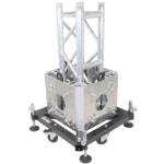 ProX PRO truss tower stage lift system package with top block, hinges, base, outriggers, and ladder truss segment in professional stage setup