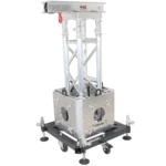 ProX PRO truss tower system showing hinges, base plate, outriggers, and ladder truss segment assembly