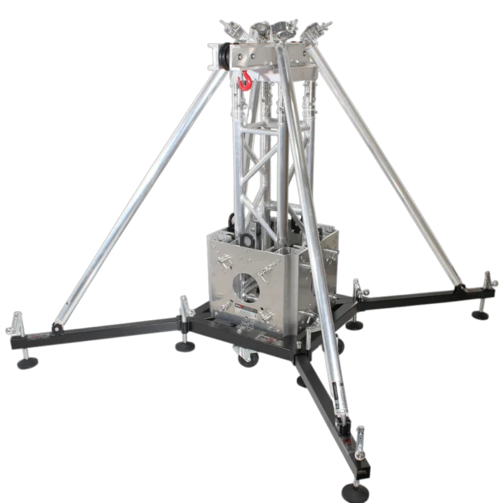 ProX PRO truss tower stage lift system package with top block, hinges, base, outriggers and ladder truss segment