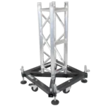 ProX PRO truss tower stage lift system with hinges, base, outriggers, and ladder truss segment side profile