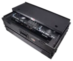 ProX ATA flight case for RANE Four DJ controller with laptop shelf, 1U rack space, LED lights, and wheels dimensional diagram