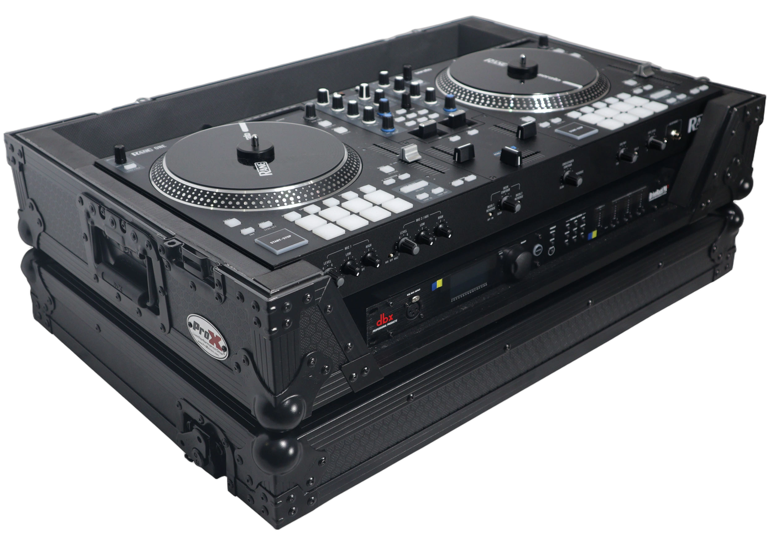 ProX Flight Case RANE ONE DJ Controller Rack Side View ProX flight case for RANE ONE DJ controller with 1U rack space and wheels, side profile showing depth