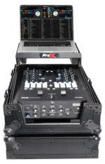 ProX black road case for Rane Seventy-Two mixer with integrated laptop shelf front view