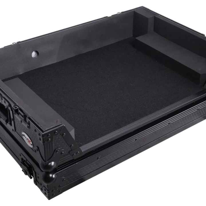 ProX flight case for RANE SYSTEM ONE DJ controller showing rear panel connections and cable management