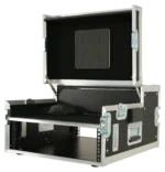 ProX Regie 4 flight case with integrated LCD screen and 19-inch 3U video production controller front view