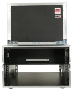ProX Regie 4 flight case with video production controller, LCD screen, and 19-inch 3U rack mount, side profile view