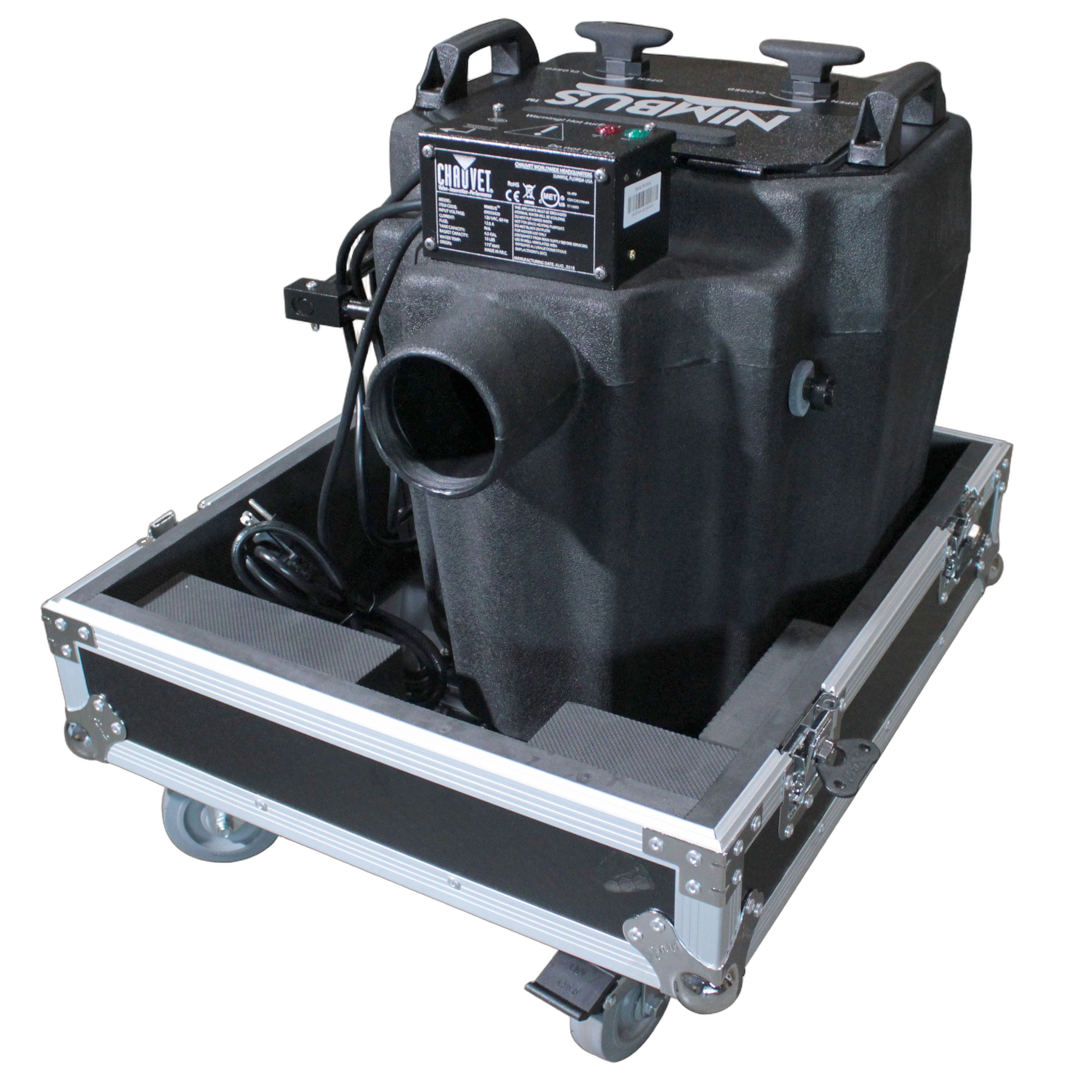 ProX Road Case Chauvet Nimbus Dry Ice Machine ProX road case for Chauvet Nimbus dry ice machine, front view with protective padding