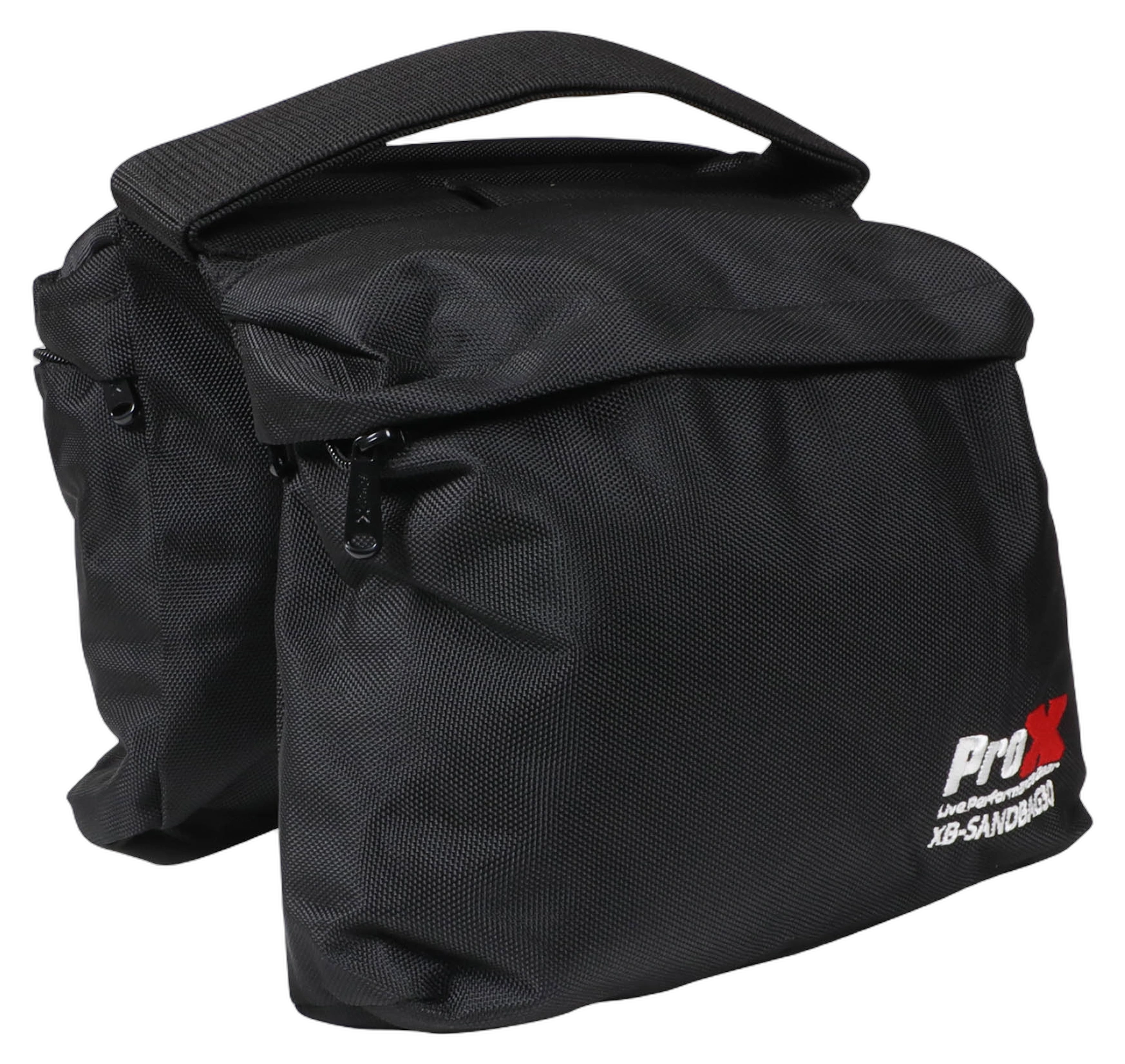 ProX 30 lbs Capacity Black Double Zipper Saddlebag Sandbag ProX 30 lbs capacity black double zipper saddlebag sandbag empty bag front view