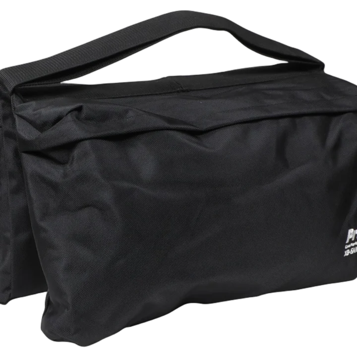 ProX 55 pound capacity black saddlebag sandbag with double zipper closure front view