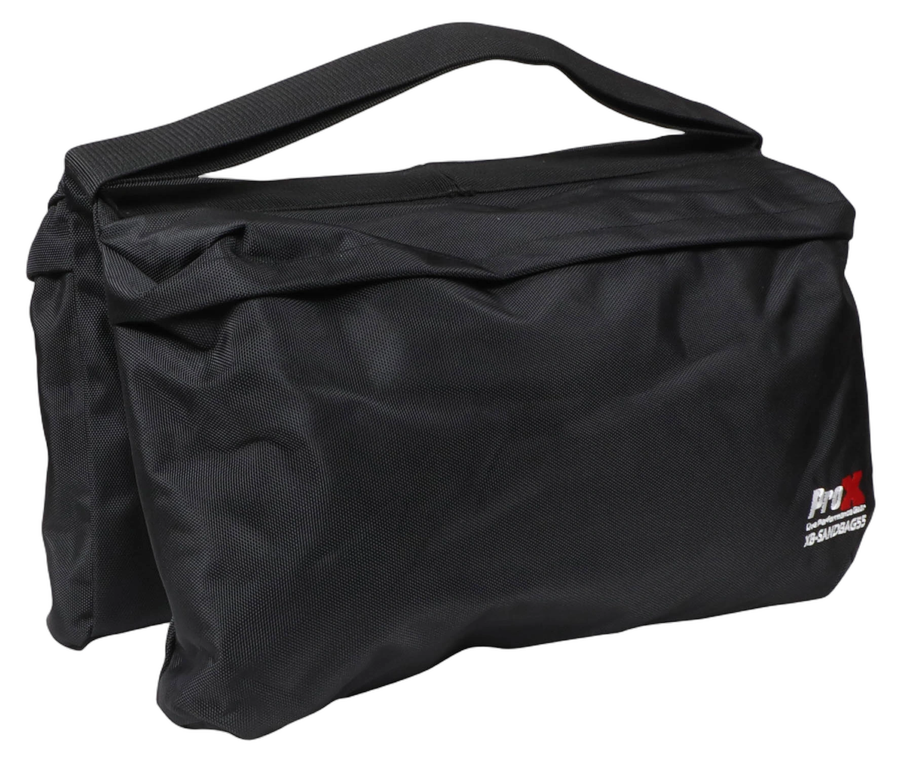 ProX 55 lbs Capacity Black Double Zipper Saddlebag Sandbag ProX 55 pound capacity black saddlebag sandbag with double zipper closure front view