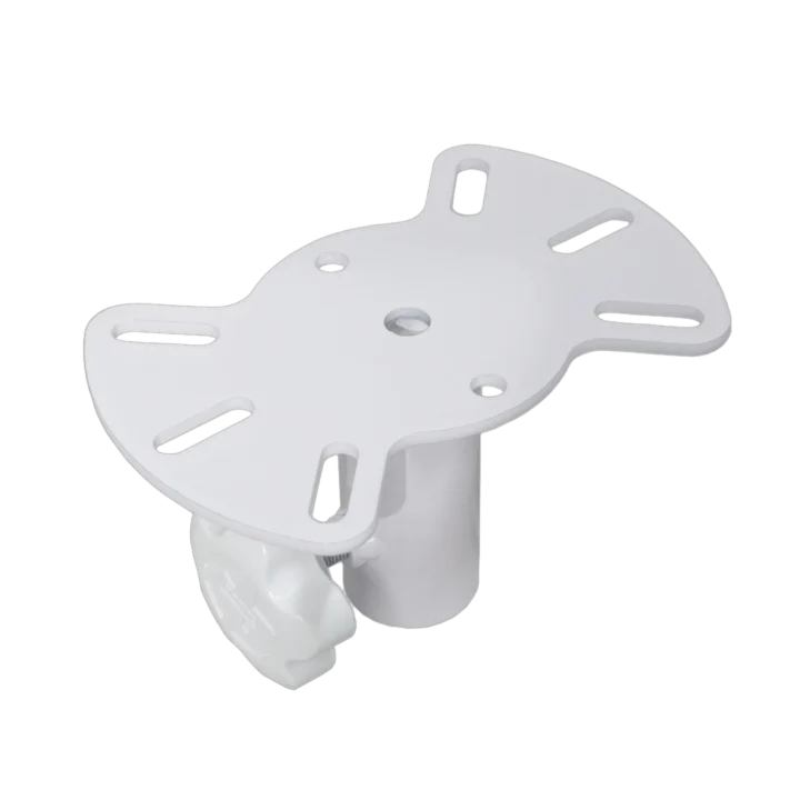 ProX white speaker stand mounting plate with adjustment hardware and mounting holes visible