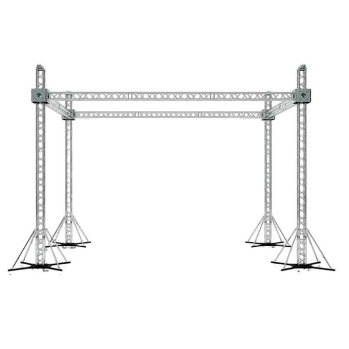 ProX stage flat roofing system package with four chain hoists, 30 ft wide by 20 ft long by 23 ft high