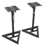 ProX studio monitor stand with rubberized platform and wide base telescoping adjustment mechanism detail